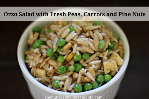 Orzo Salad with Fresh Peas, Carrots and Pine Nuts