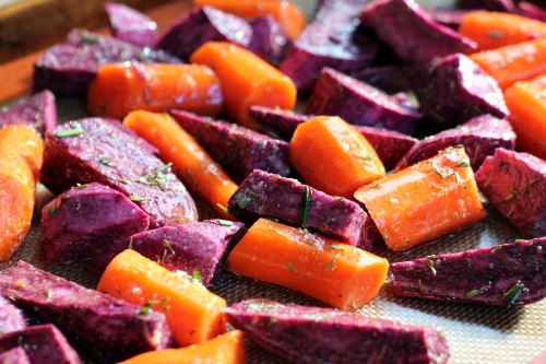 Roasted Purple Sweet Potato Wedges with Rosemary and Thyme