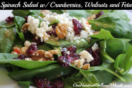 Spinach Salad with Cranberries, Walnuts and Feta
