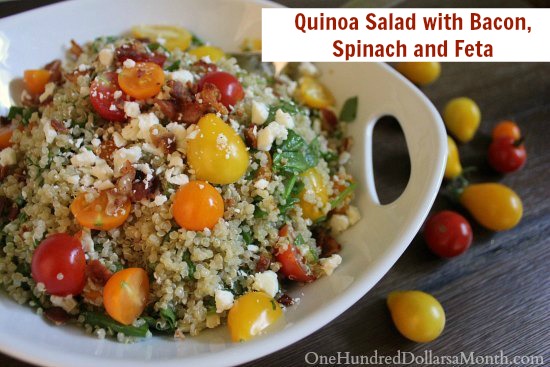 Quinoa Salad with Bacon, Spinach and Feta