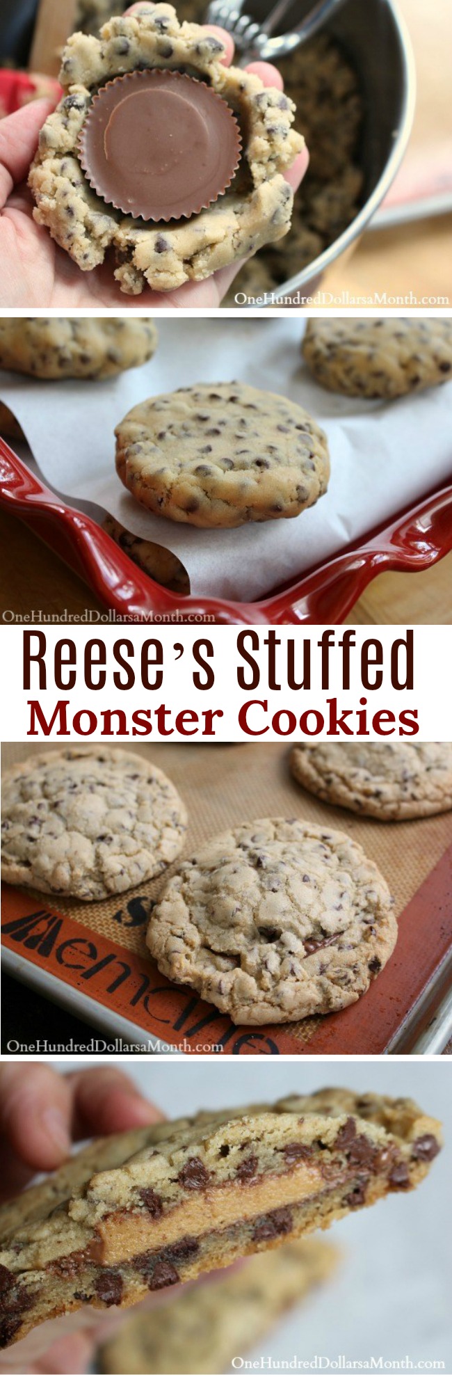 Chewy Reese’s Stuffed Monster Cookies