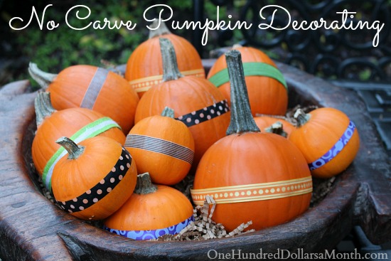 No Carve Pumpkin Decorating Idea – Pumpkins With Ribbons