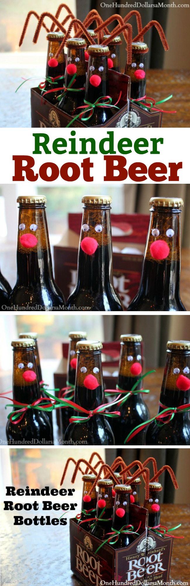 Easy Kids Christmas Crafts — Reindeer Root Beer Bottles