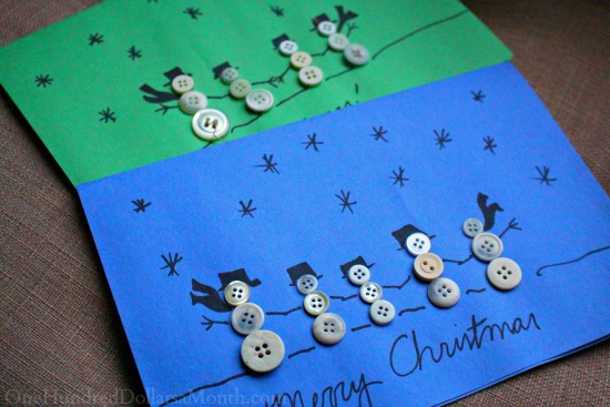 Easy Kids Christmas Crafts — Button Snowman Family